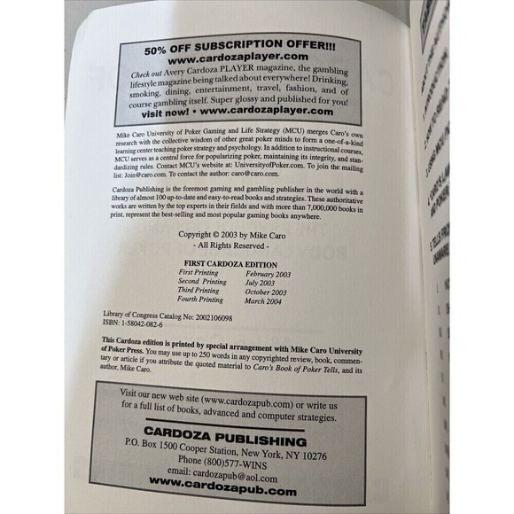 Caro's Book of POKER TELLS : The Psychology and Body Language of Poker By Caro - Picture 4 of 5